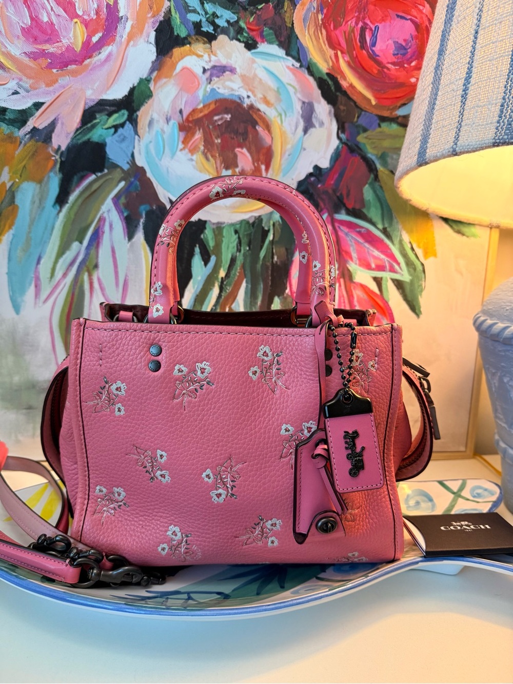 Authentic COACH Rogue 25 Floral Pink Leather Tote Bag 26836